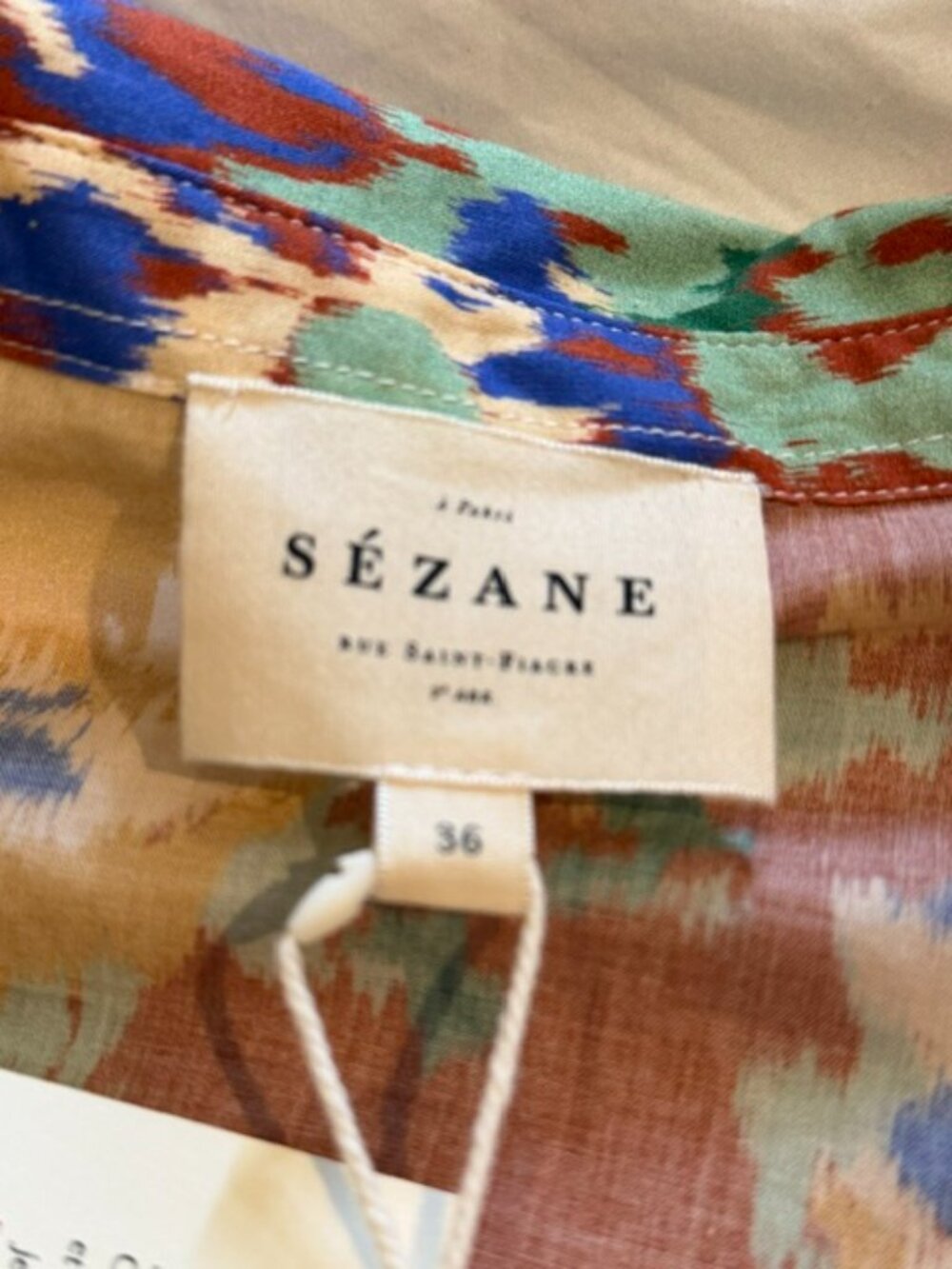 NWT Sézane Pierro Shirt in Fleurs Chinées Camel, Organic Cotton, Size 36 / US 4 - Picture 3 of 6